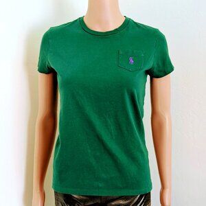 RALPH LAUREN/Sport - Green Crew Neck TEE - Short Sleeve, Purple Logo Size: M